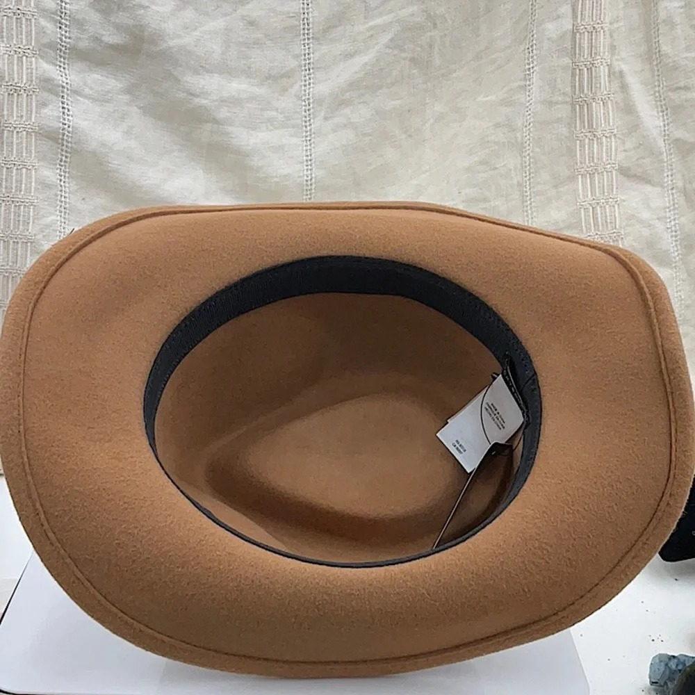 Lucky Brand 100% Wool Western Brown Leather Ranger Hat, Medium Beige